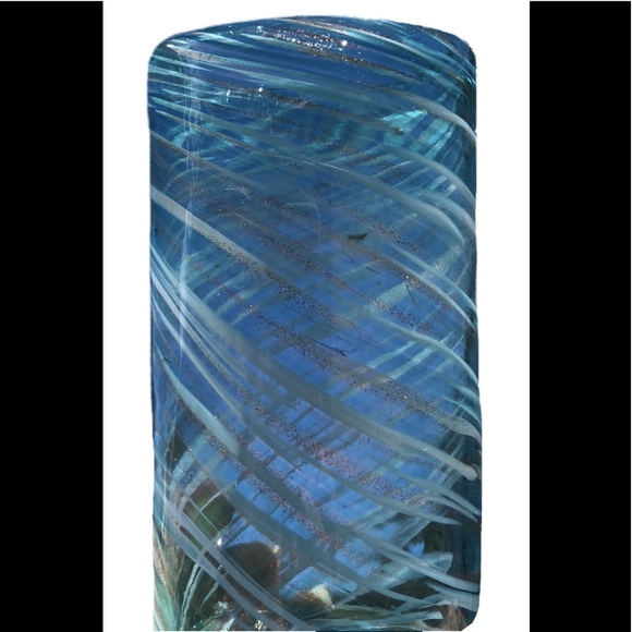 Teal and metallic swirl handblown Glass Vase Decor - Picture 4 of 6